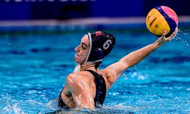 Margaret Steffens of the United States during the Tokyo 2020 Olympic water polo tournament women's semifinal match against Team ROC