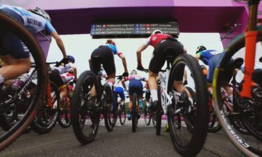 Cyclists start a race