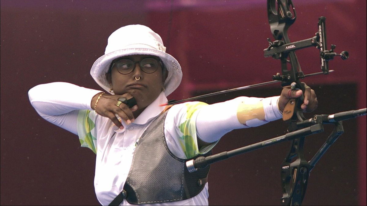 Deepika Kumari shooting in the women's tournament.