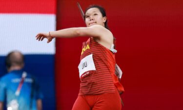 Liu Shiying hurls the javelin.