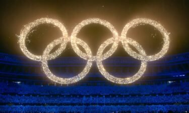 The Olympic Rings form during the Closing Ceremony