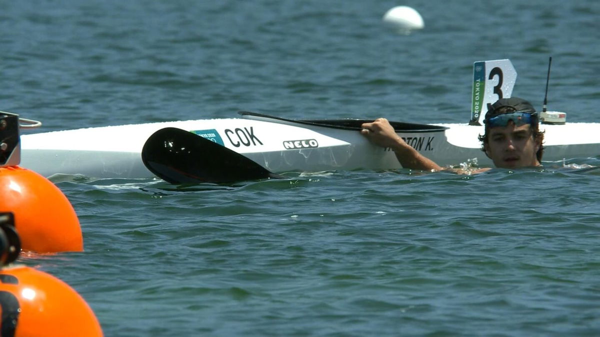 Capsized kayak leaves sprinter splashing at starting line