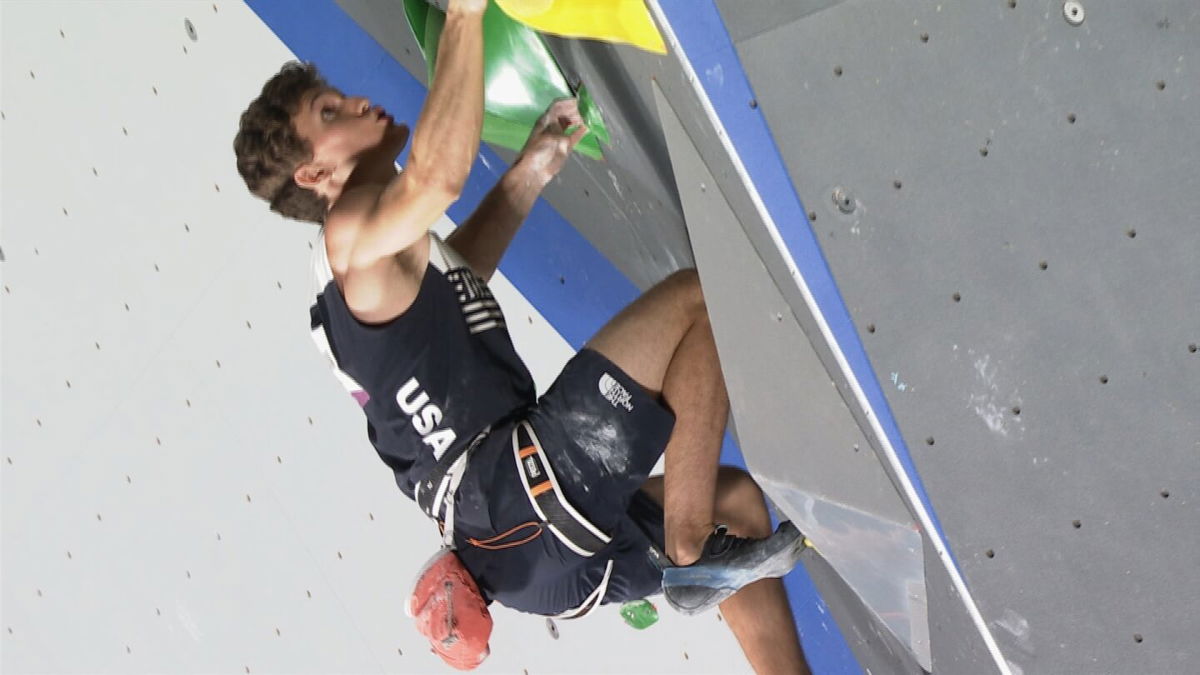 Nathaniel Coleman takes to the course during lead climbing