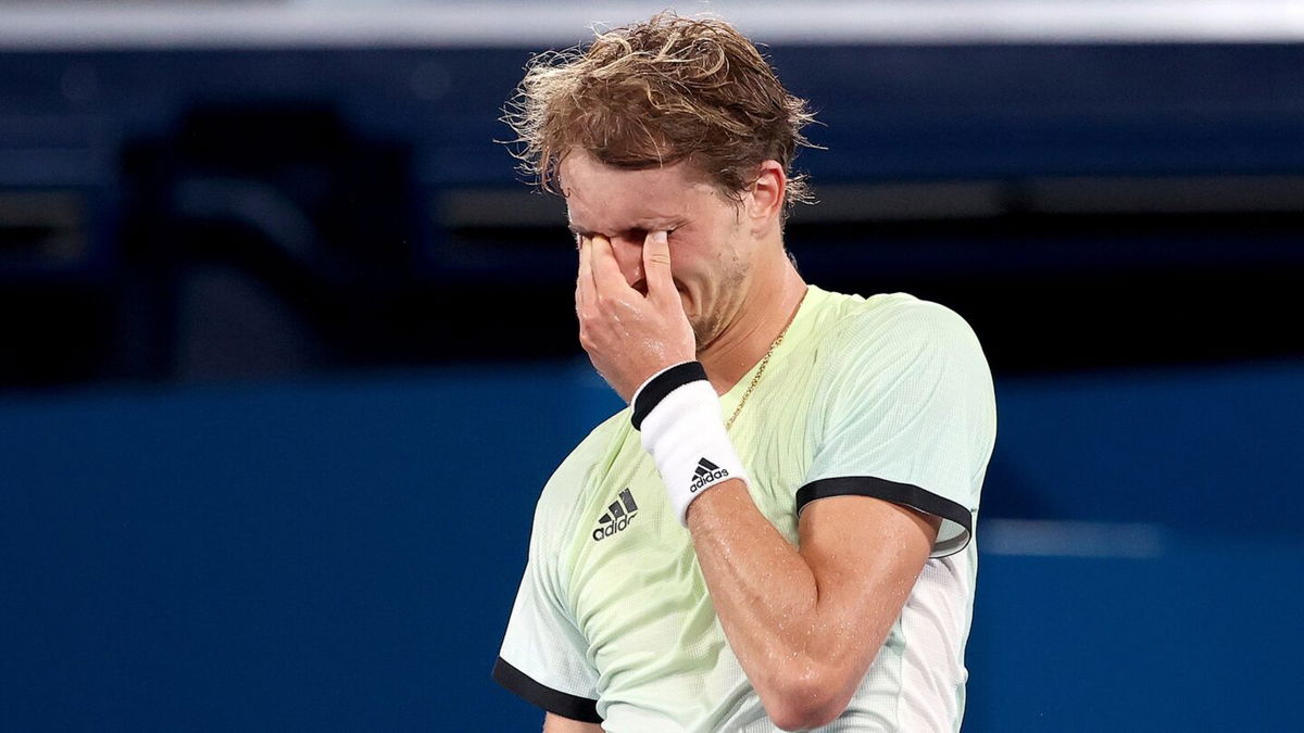 Alexander Zverev celebrates his win over Novak Djokovic in the semifinal.