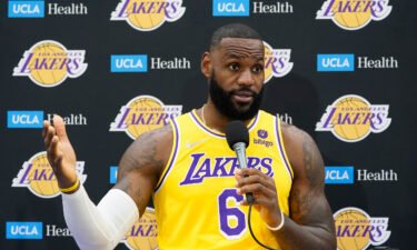LeBron James fields questions during the Los Angeles Lakers media day on Tuesday