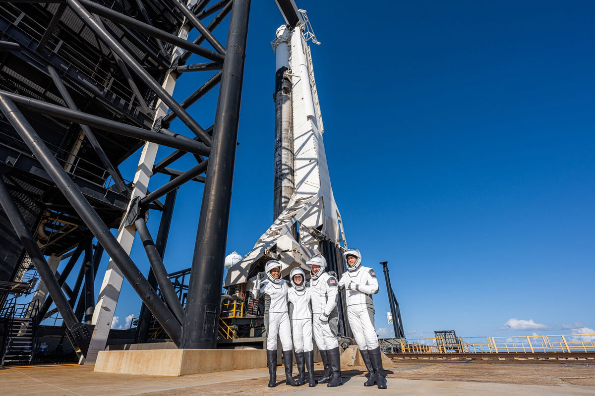 <i>John Kraus/Inspiration4</i><br/>The Inspiration4 crew before boarding the Crew Dragon capsule on September 15