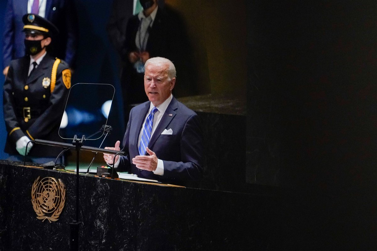 <i>Evan Vucci/AP</i><br/>President Joe Biden delivers remarks to the 76th Session of the United Nations General Assembly on Tuesday in New York.