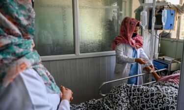 Female nurses takes care of patients at Wazir Akbar Khan hospital in Kabul on September 1.