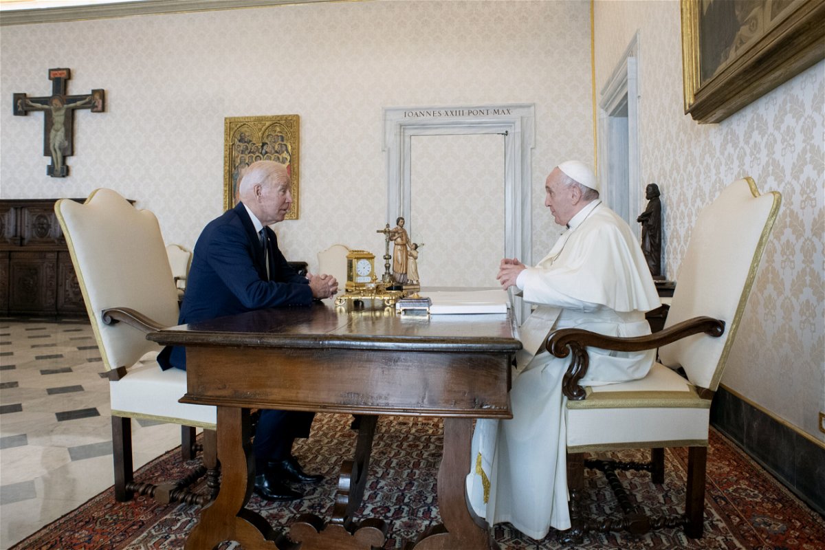 <i>Divisione Produzione Fotografica/AP</i><br/>President Joe Biden gave Pope Francis a deeply personal challenge coin during his trip to the Vatican on October 29