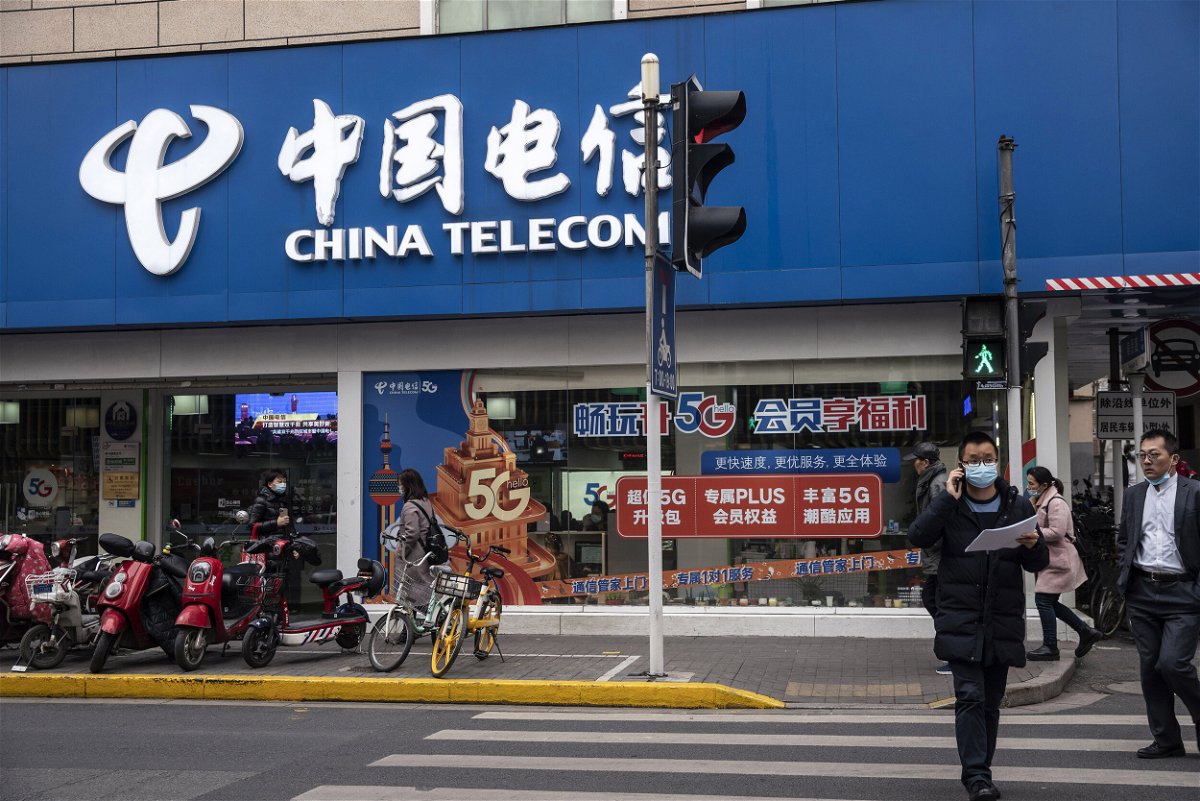 <i>Qilai Shen/Bloomberg/Getty Images</i><br/>Washington bars China Telecom from operating in the United States over national security concerns. Pictured is a China Telecom store in Shanghai