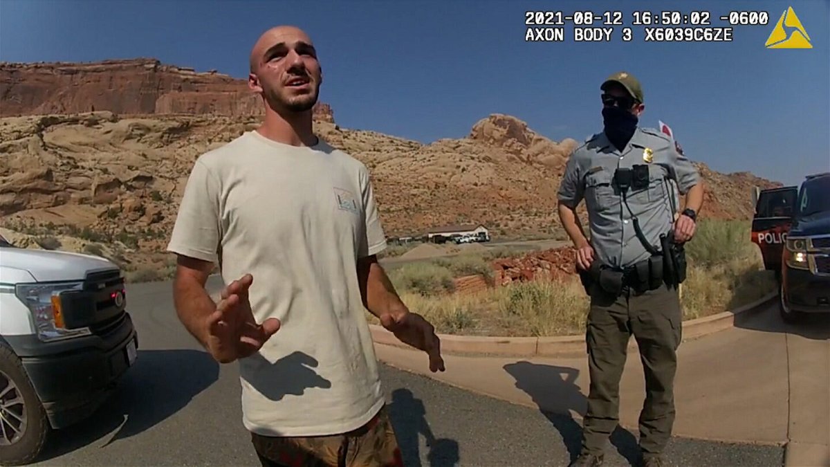 <i>MOAB POLICE DEPARTMENT</i><br/>Body camera footage from the Moab Police Department shows them talking with Brian Laundrie on August 12