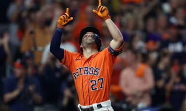The Houston Astros beat the Atlanta Braves on Wednesday night. Jose Altuve here celebrates after hitting a home run against the Atlanta Braves.