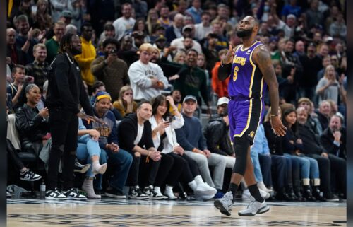 Los Angeles Lakers' LeBron James is seen at the team's NBA basketball game against the Indiana Pacers