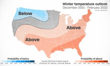 The winter temperature outlook is pictured in a weather map.