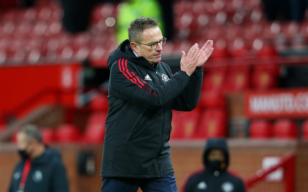<i>Alex Livesey/Getty Images</i><br/>Ralf Rangnick applauds the Manchester United crowd following the club's victory against Crystal Palace.