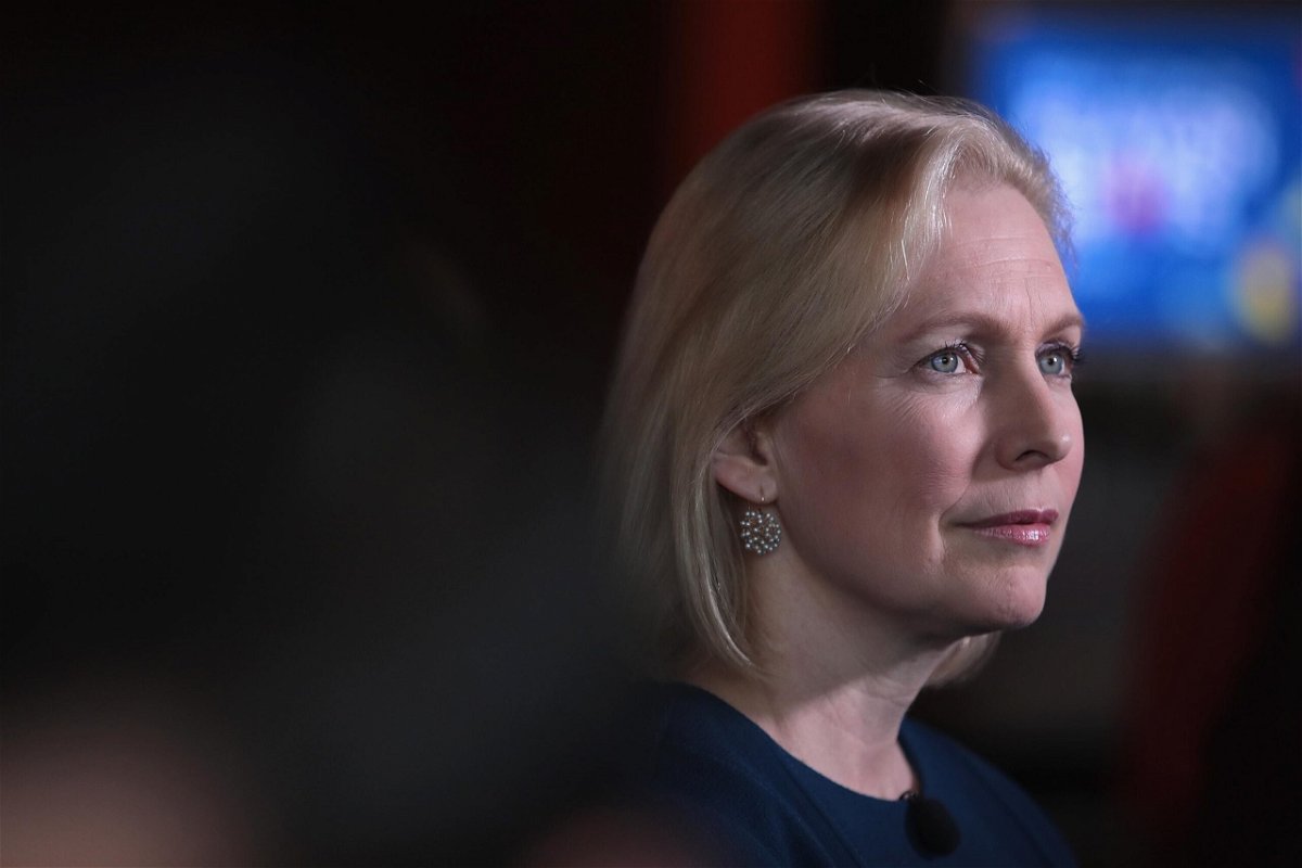 <i>Scott Olson/Getty Images</i><br/>Democratic presidential candidate Sen. Kirsten Gillibrand speaks to guests during a campaign event with Drake University Democrats at Papa Keno’s restaurant on April 17