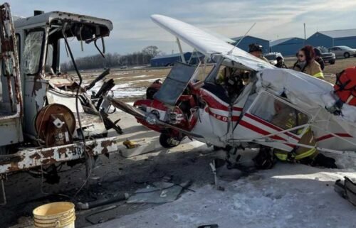 A small plane crashed into a fuel tanker truck at Sylvania Airport.