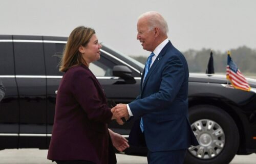 Democratic Rep. Elissa Slotkin greets Biden in Michigan in October 2021.