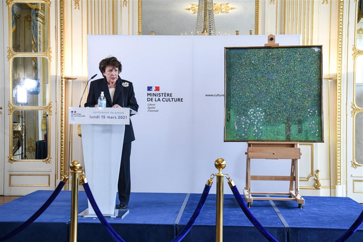 <i>Alain Jocard/Pool/AFP/Getty Images</i><br/>French Culture Minister Roselyne Bachelot stands next to a Nazi-pillaged artwork
