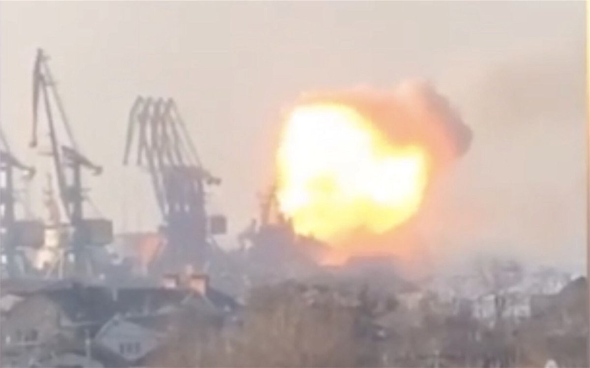 <i>Ukrainian Armed Forces/Twitter</i><br/>A screengrab of a video shared on social media of the Berdyansk port fire.