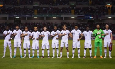 The US Men's National team line up on the field before the FIFA World Cup qualifier game against Costa Rica in San Jose