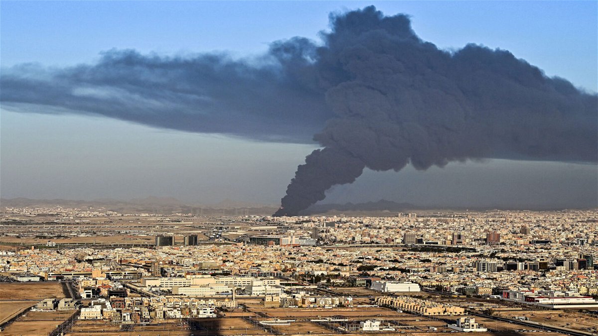 <i>ANDREJ ISAKOVIC/AFP via Getty Images</i><br/>Smoke billows from an oil storage facility in Saudi Arabia's Red Sea coastal city of Jeddah on March 25.