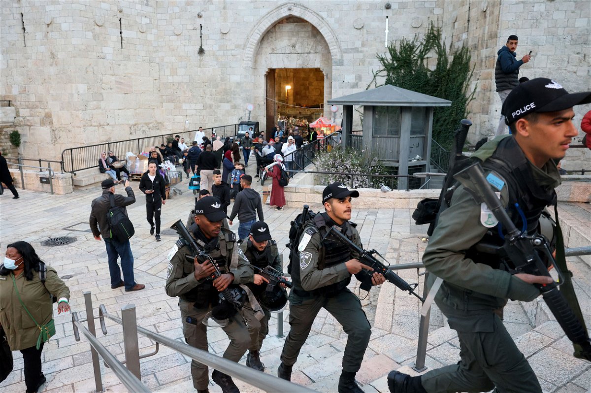 <i>Ahmad Gharabli/AFP/Getty Images</i><br/>Israeli security forces patrol Jerusalem's Old City on March 8.