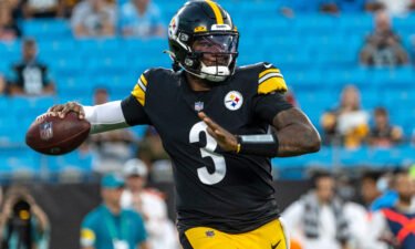 Dwayne Haskins #3 of the Pittsburgh Steelers looks to pass against the Carolina Panthers during the first half of an NFL preseason game at Bank of America Stadium on August 27