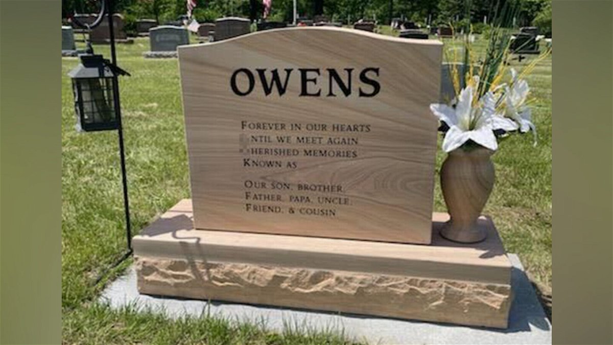<i>Courtesy Lindsay Owens</i><br/>Steven Paul Owens' headstone in Polk features a profane message hidden in the first letter of each line. CNN has blurred a portion of this image.