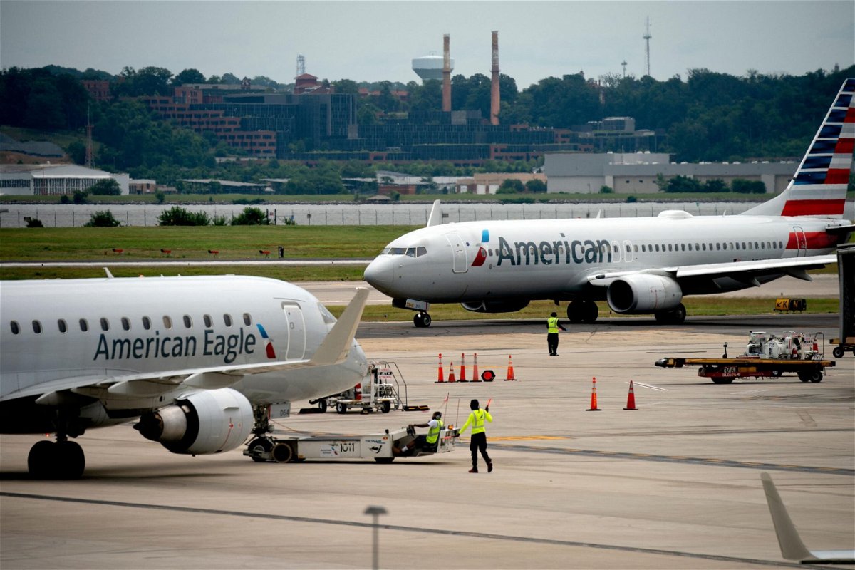 <i>Stefani Reynolds/AFP/Getty Images</i><br/>An American Eagle and American Airlines plane sits on the tarmac at Ronald Reagan Washington National Airport in Arlington