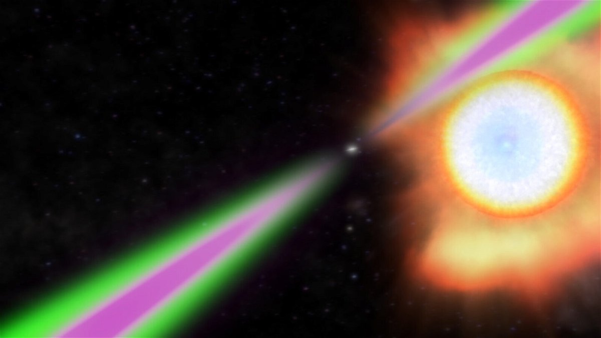 <i>NASA</i><br/>This illustration depicts a beaming neutron star and its companion star.