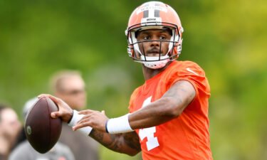 Cleveland Browns quarterback Deshaun Watson's suspension decision is expected to come Monday. Watson is pictured here on May 25 in Berea