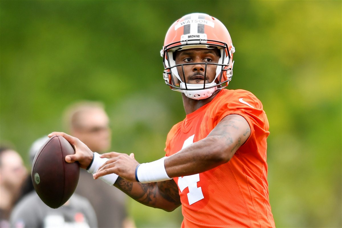 <i>Nick Cammett/Getty Images</i><br/>Cleveland Browns quarterback Deshaun Watson's suspension decision is expected to come Monday. Watson is pictured here on May 25 in Berea