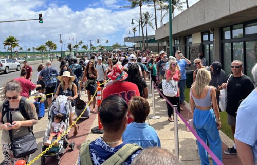 Long security lines are seen outside the Kahului airport in Maui