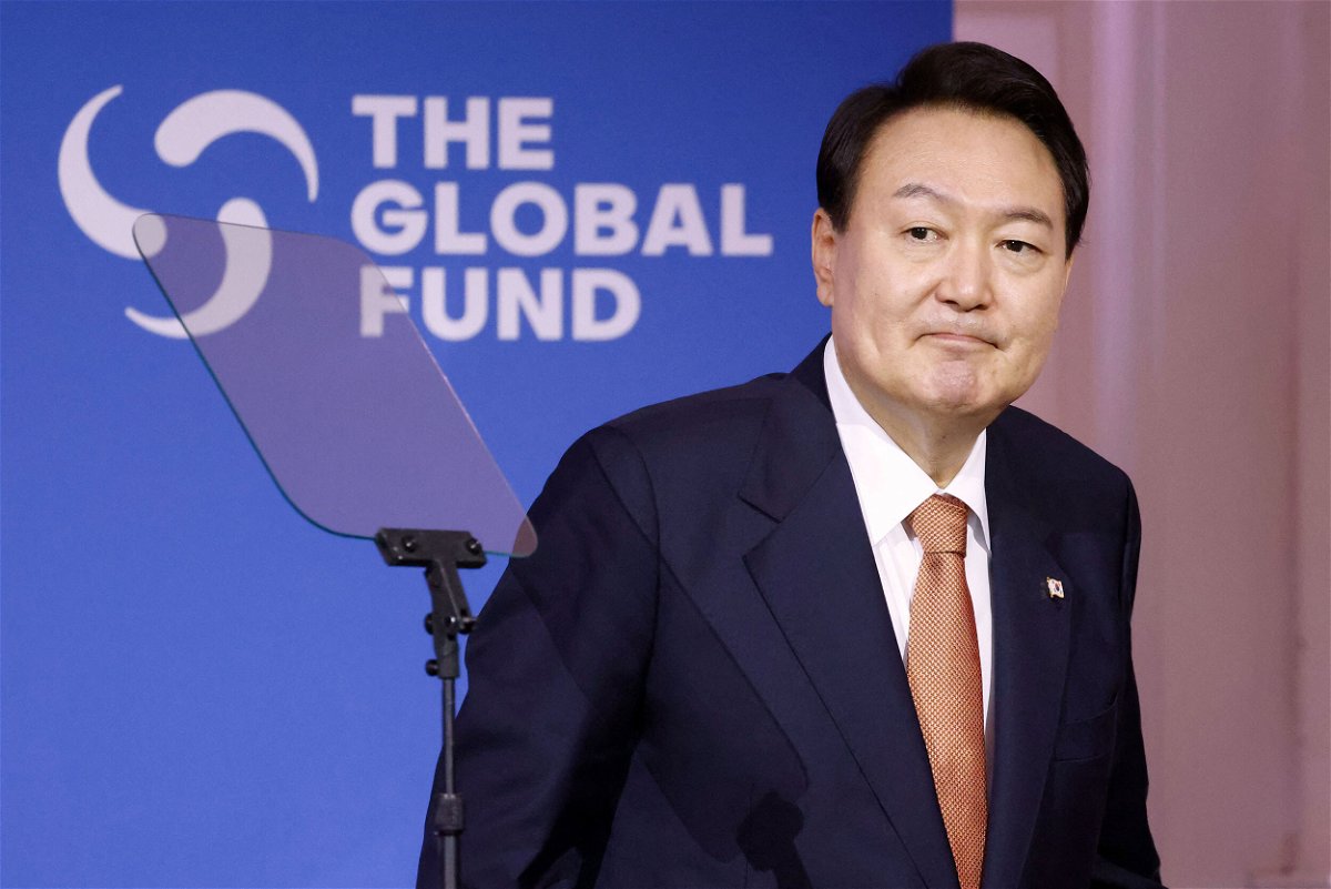 <i>Ludovic Marin/AFP/Getty Images</i><br/>Yoon Suk Yeol appears to have made the remark about US lawmakers after meeting US President Joe Biden at a conference for the Global Fund in New York on September 21