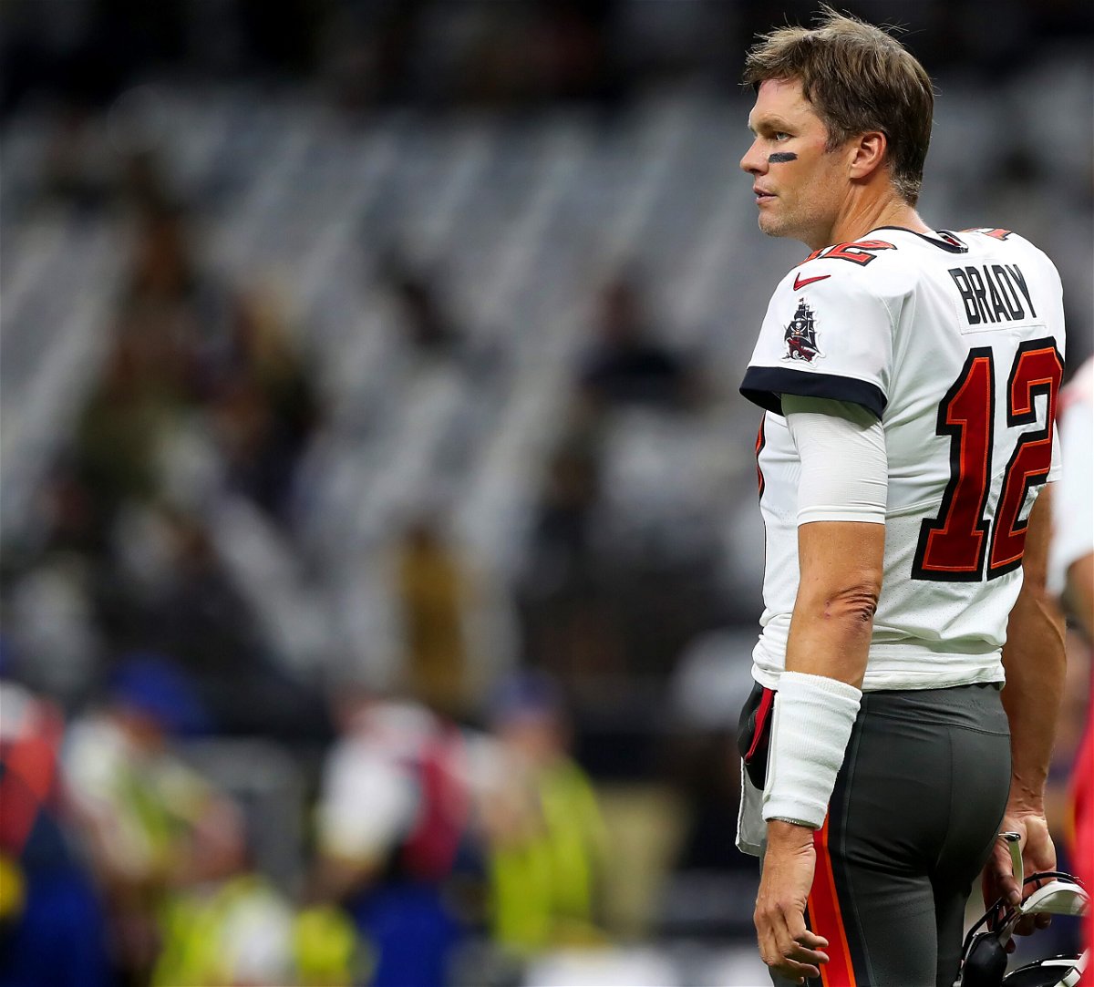 <i>Cliff Welch/Icon Sportswire/Getty Images</i><br/>Brady looks towards the sidelines during the Tampa Bay Buccaneers vs. New Orleans Saints game on September 18.