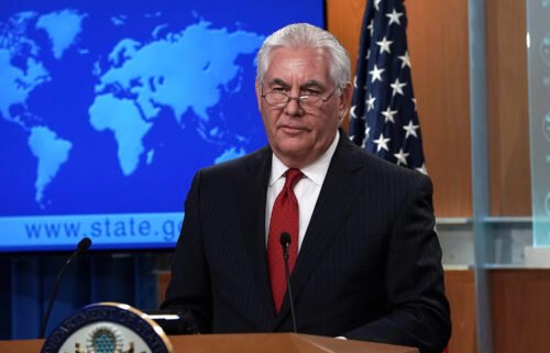 Former US Secretary of State Rex Tillerson testified that he never asked former Donald Trump adviser Tom Barrack to conduct any diplomacy on behalf of the United States. Tillerson is seen here in March 2018.