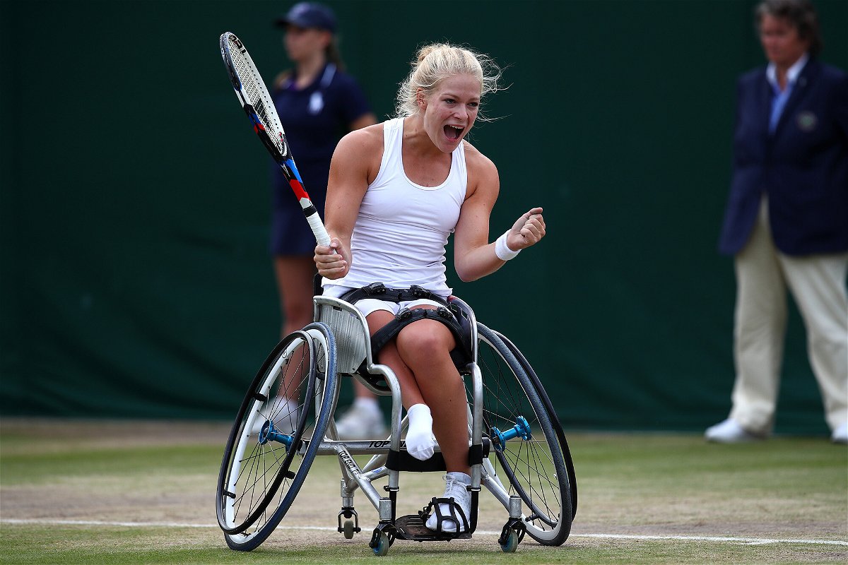 <i>Charlie Crowhurst/Getty Images</i><br/>De Groot celebrates winning her first grand slam title at Wimbledon in 2017.