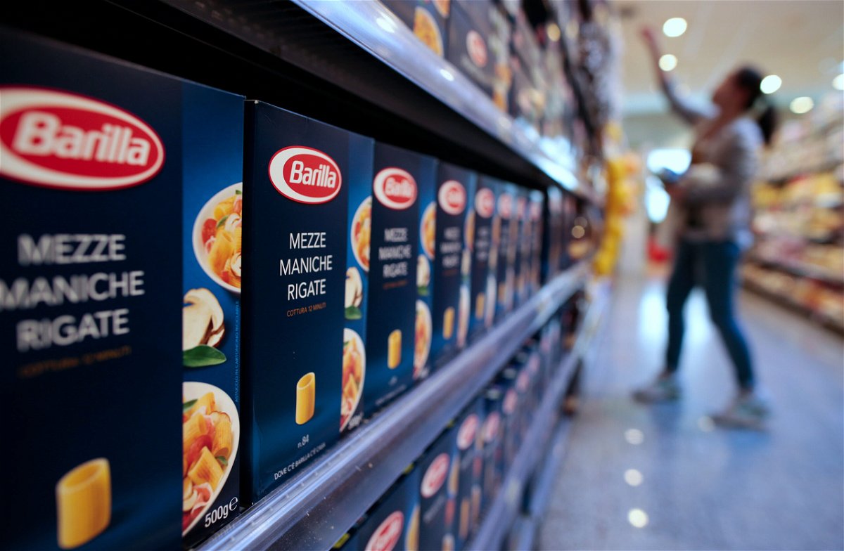 <i>Tony Gentile/Reuters</i><br/>Barilla is facing a lawsuit over allegedly deceptive advertising about the pasta's origins. Packs of Barilla pasta are seen in a supermarket in Rome