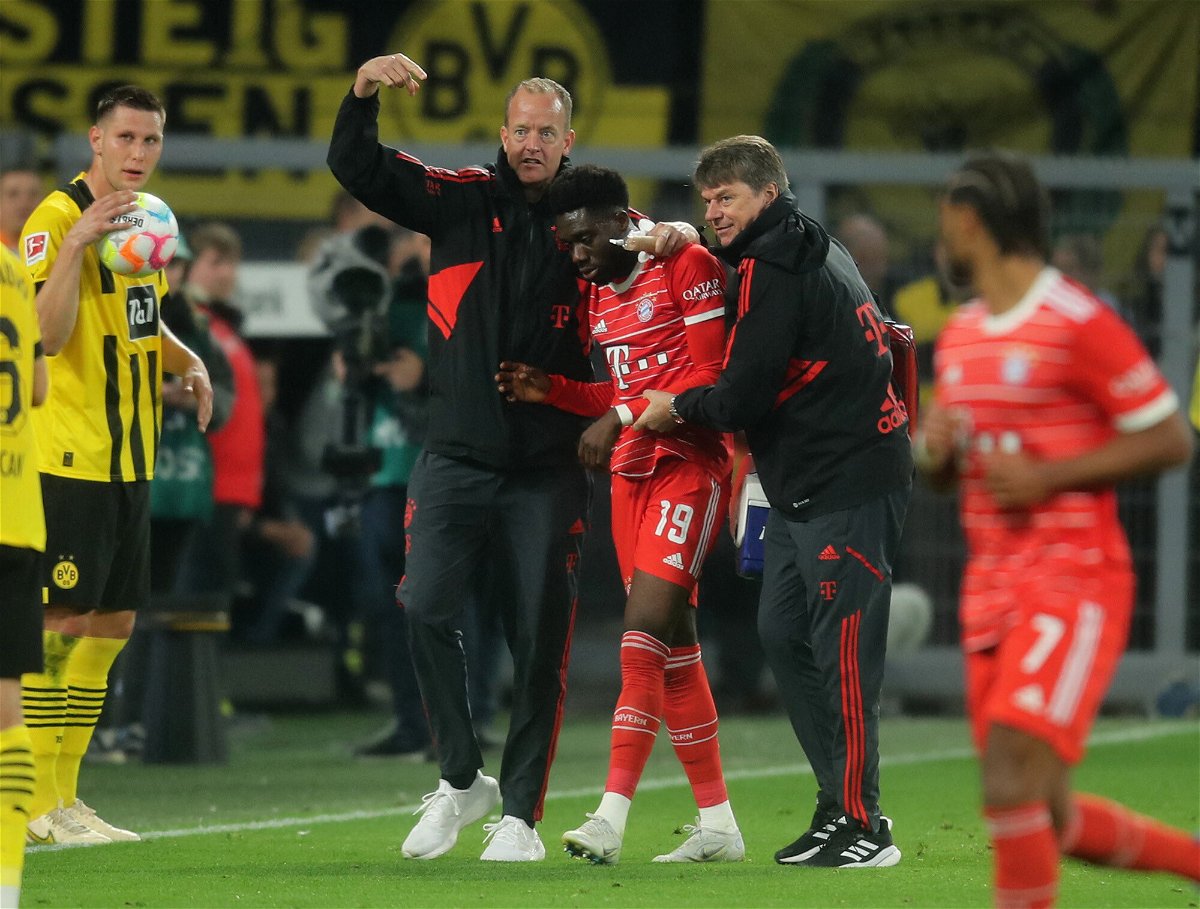 <i>Leon Kuegeler/Reuters</i><br/>Alphonso Davies had to go off against Borussia Dortmund just before half-time.