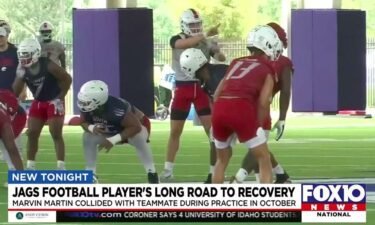 A University of South Alabama football player is learning to walk again after colliding with a teammate during practice in October.