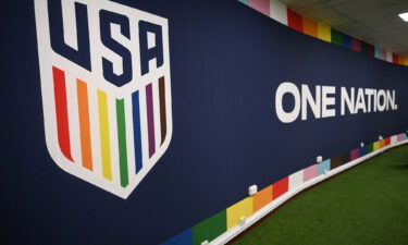 USA's team logo is displayed in a room used for briefings during a training session at the team's training camp in Doha ahead of Qatar 2022.