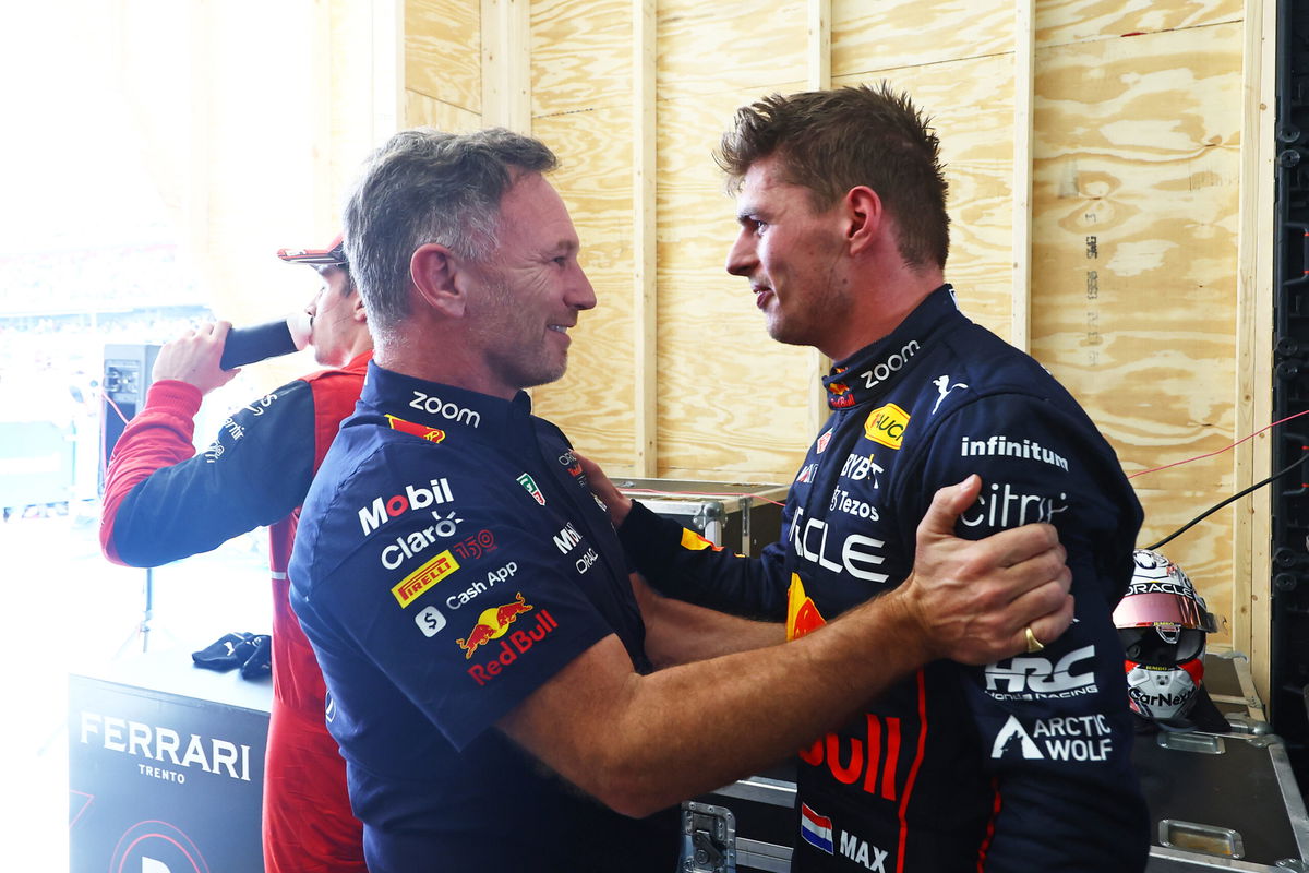 <i>Mark Thompson/Getty Images</i><br/>Verstappen and Christian Horner