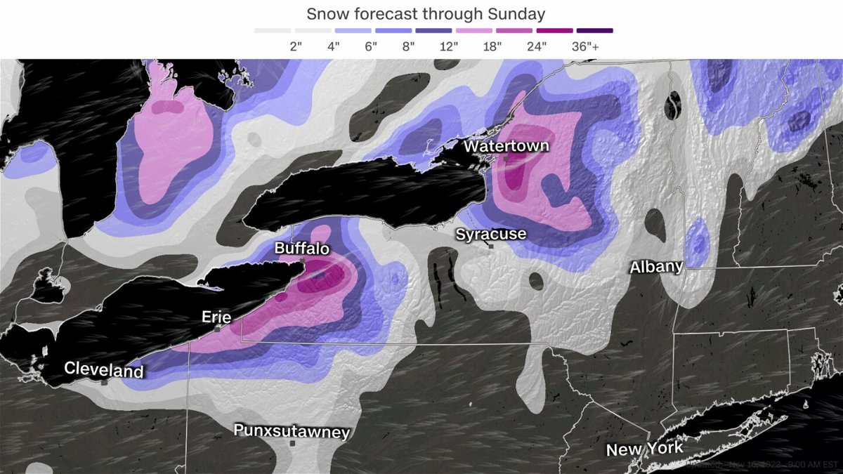 <i>CNN Weather</i><br/>Lake effect snow totals could be measured in feet across parts of western New York.
