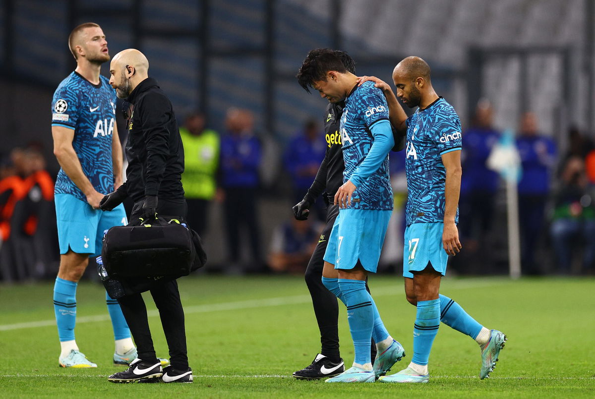 <i>Clive Rose/Getty Images</i><br/>Son Heung-Min was helped off the pitch by Tottenham's medical staff on Tuesday.