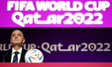 FIFA President Gianni Infantino attends a press conference at the Qatar National Convention Center in Doha on Saturday