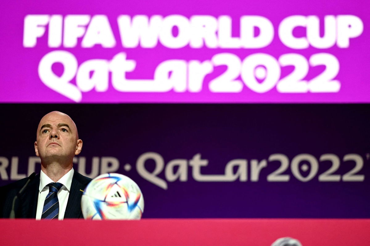 <i>Gabriel Bouys/AFP/Getty Images</i><br/>FIFA President Gianni Infantino attends a press conference at the Qatar National Convention Center in Doha on Saturday