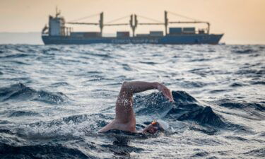 Lewis Pugh had to contend with large shipping vessels while swimming across the Red Sea.