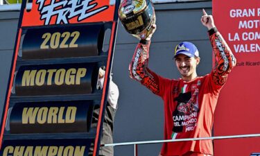 Bagnaia celebrates as he won the world championship.