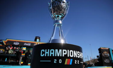 The Bill France NASCAR Cup Series Championship trophy is pictured here onstage prior to the NASCAR championship in Avondale